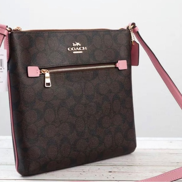 NWT Coach Signature Crossbody bag Brown/True Pink - Picture 4 of 7